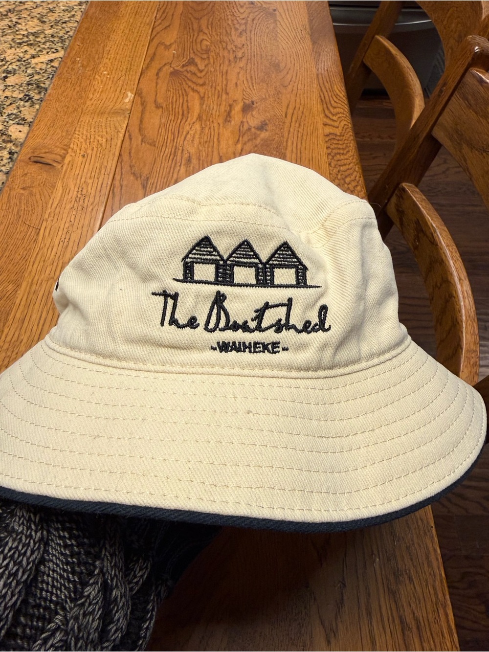 The Boatshed Waiheke Embroidered Bucket Hat in Cream one size